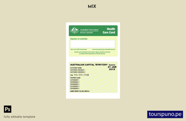 lista para imprimir la plantilla de tarjeta de atención médica de Australia